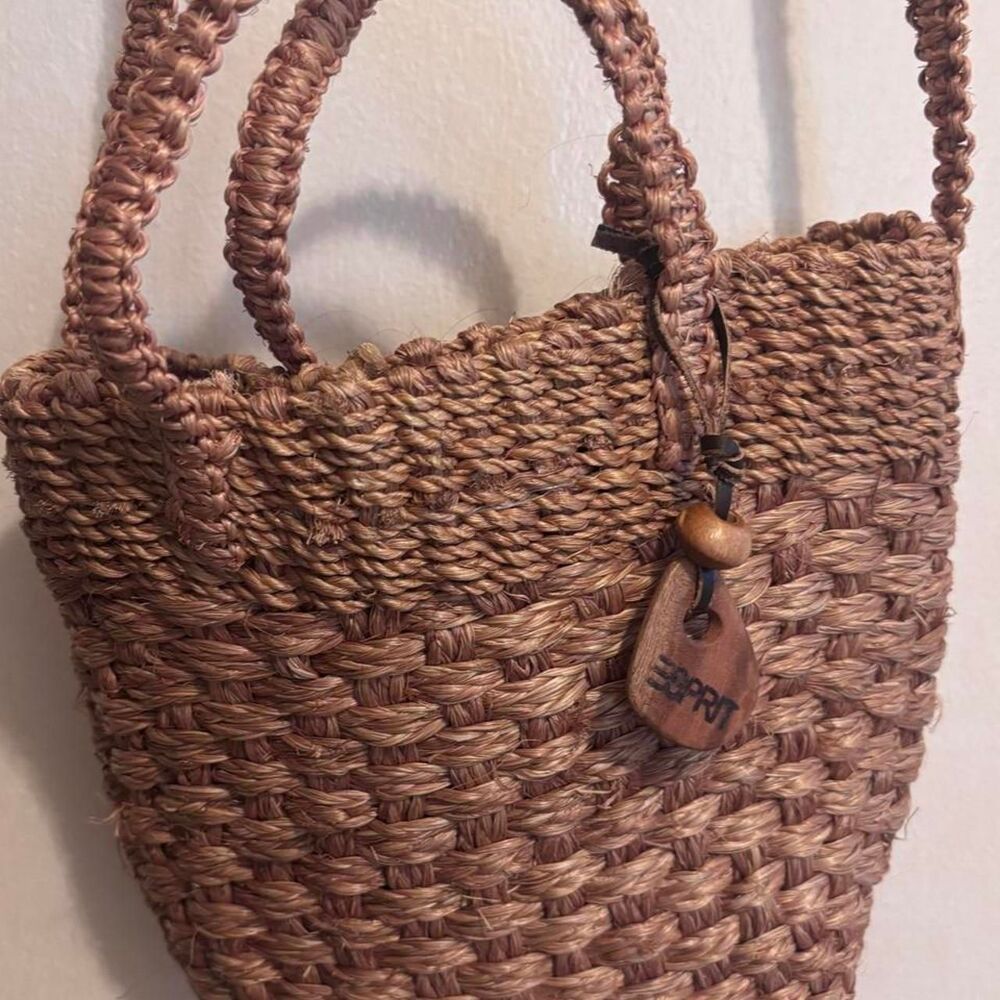 Vintage Esprit Woven Straw Raffia Tote Crossbody Beach Bag Boho Y2K